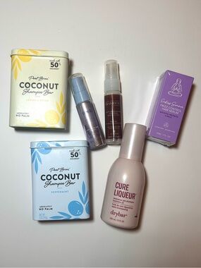 Bundle-Drybar Cure Liqueur Pale Pink Leave-In with Assorted Coconut Shampoo Bars